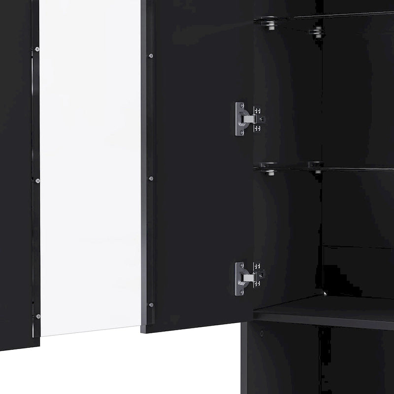 High Gloss Storage Cabinet with LED Lights,67 Tall Cabinet with Acrylic Door,with Open Countertop and Tempered Glass Shelves
