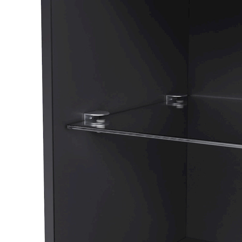 High Gloss Storage Cabinet with LED Lights,67 Tall Cabinet with Acrylic Door,with Open Countertop and Tempered Glass Shelves