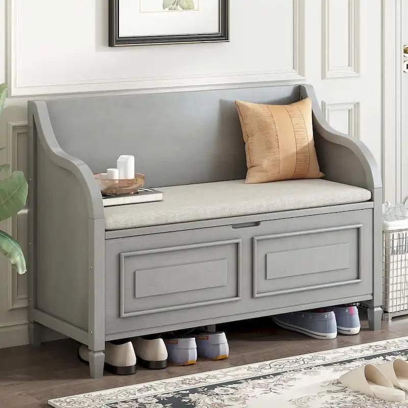 Farmhouse Solid Wood Multi-Purpose Upholstered Storage Bench
