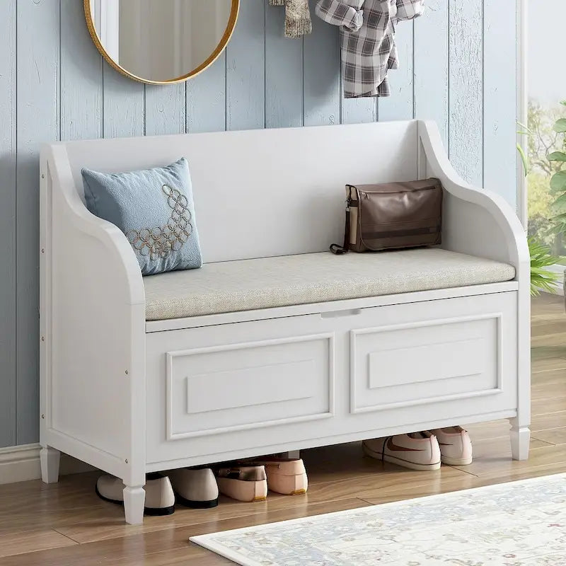 Farmhouse Solid Wood Multi-Purpose Upholstered Storage Bench