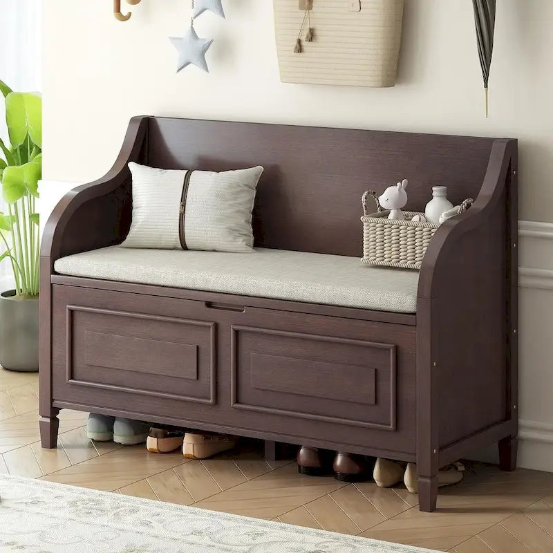 Farmhouse Solid Wood Multi-Purpose Upholstered Storage Bench