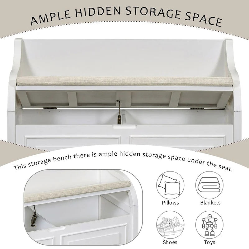 Farmhouse Solid Wood Multi-Purpose Upholstered Storage Bench