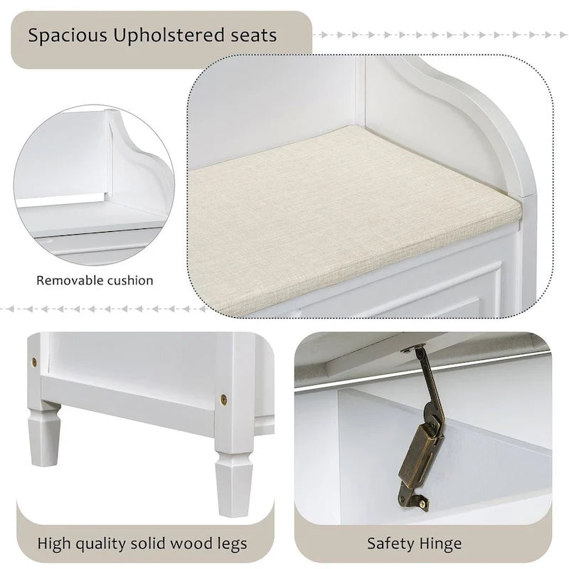 Farmhouse Solid Wood Multi-Purpose Upholstered Storage Bench