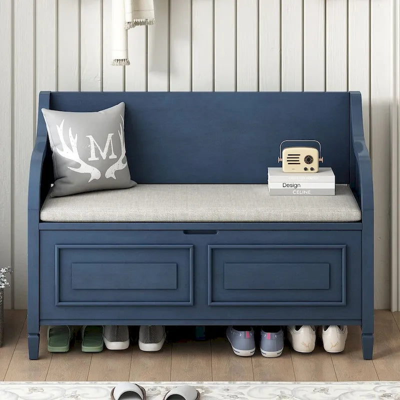 Farmhouse Solid Wood Multi-Purpose Upholstered Storage Bench