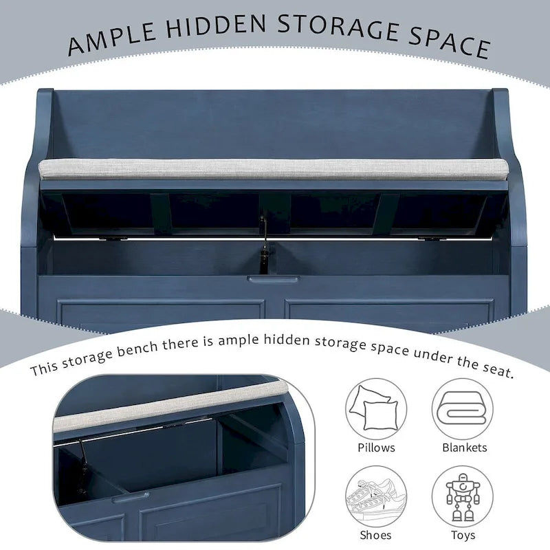 Farmhouse Solid Wood Multi-Purpose Upholstered Storage Bench