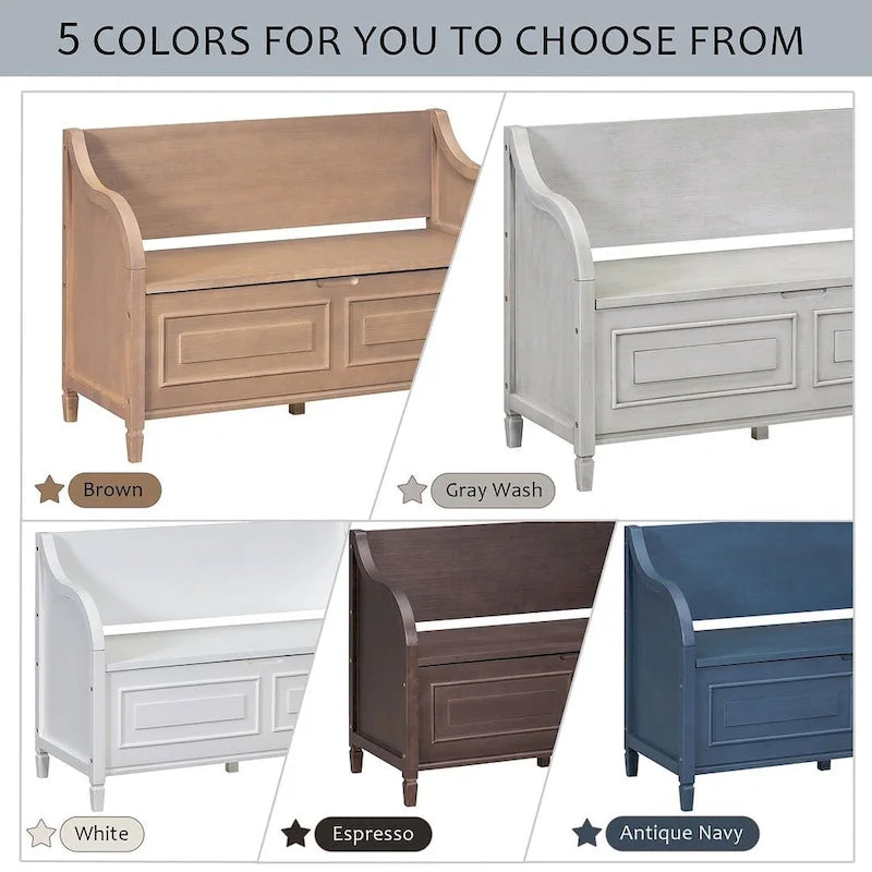 Farmhouse Solid Wood Multi-Purpose Upholstered Storage Bench
