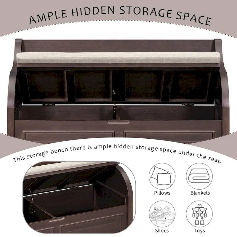 Farmhouse Solid Wood Multi-Purpose Upholstered Storage Bench