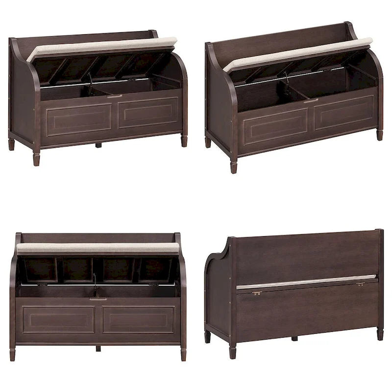 Farmhouse Solid Wood Multi-Purpose Upholstered Storage Bench