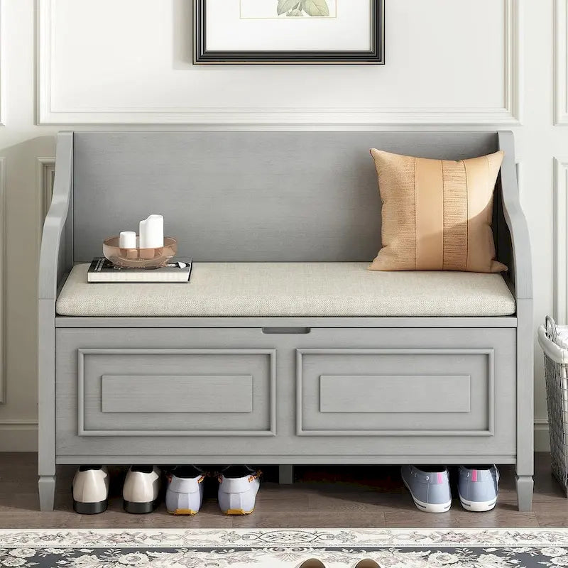 Farmhouse Solid Wood Multi-Purpose Upholstered Storage Bench