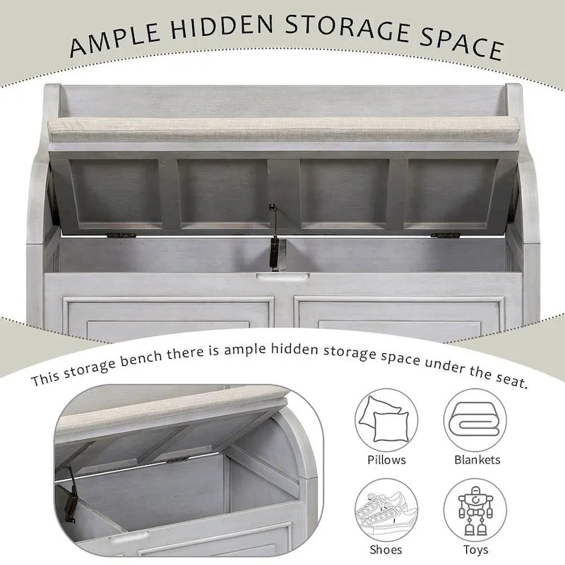 Farmhouse Solid Wood Multi-Purpose Upholstered Storage Bench