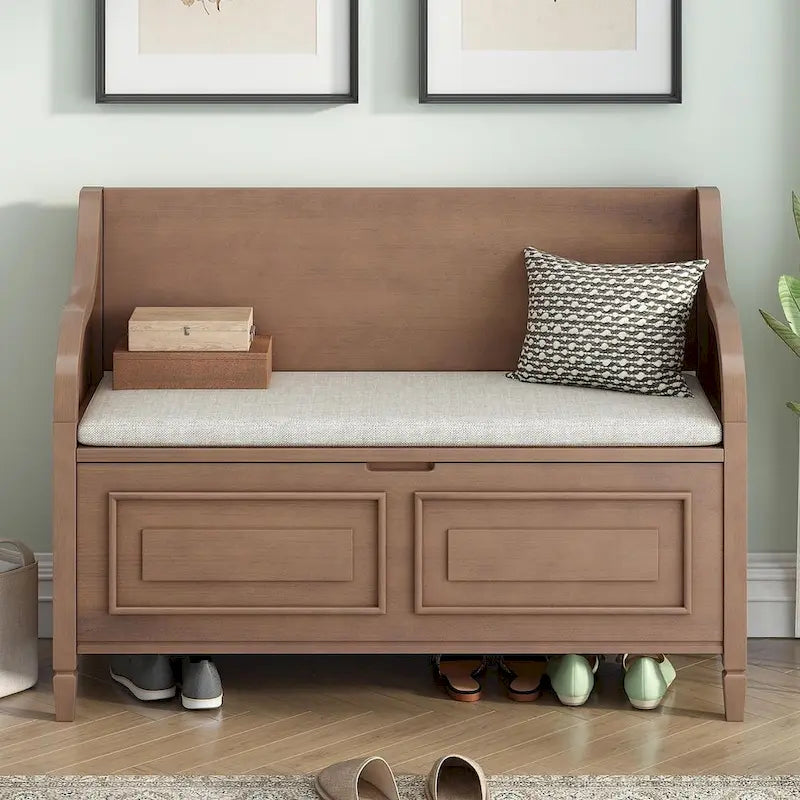 Farmhouse Solid Wood Multi-Purpose Upholstered Storage Bench