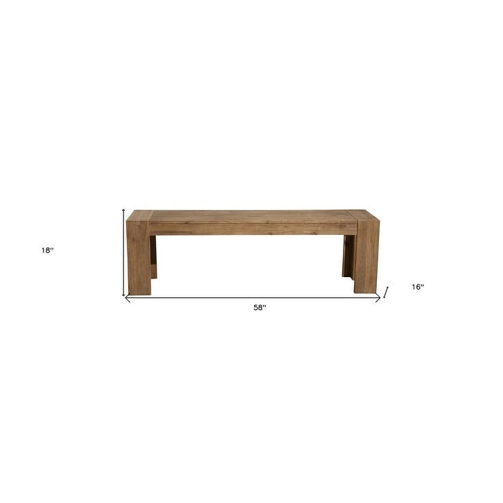 HomeRoots 58 Natural Distressed Solid Wood Dining Bench - 58