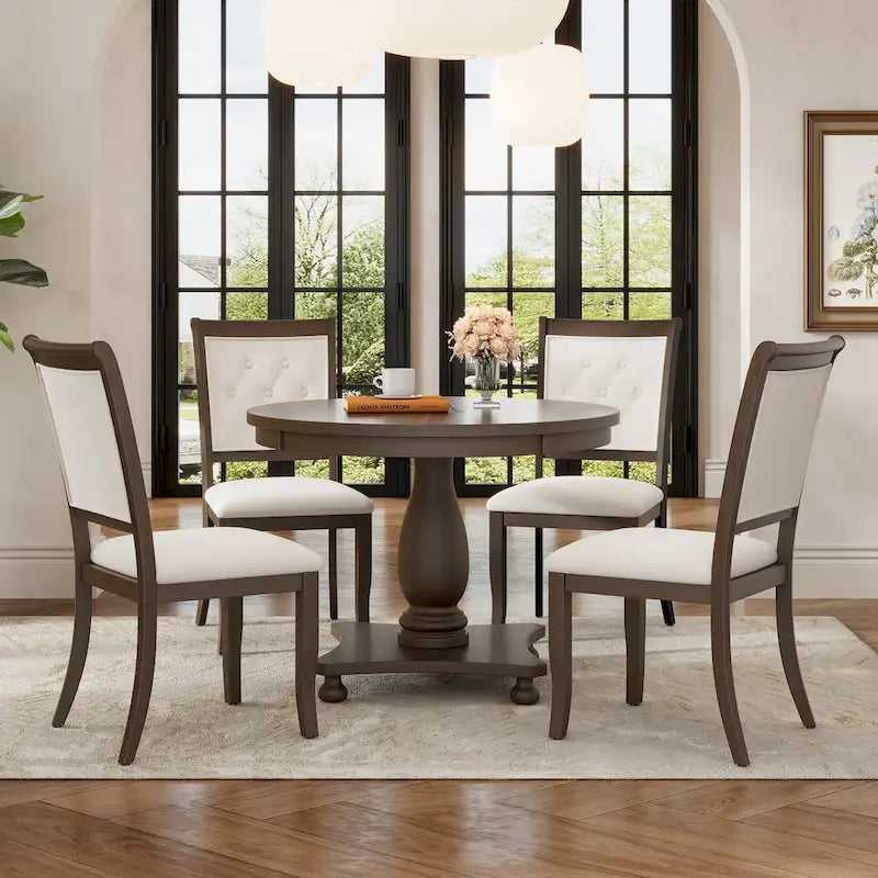 Lak Retro 5-Piece Dining Sets with Upholstered Chairs by GDFStudio