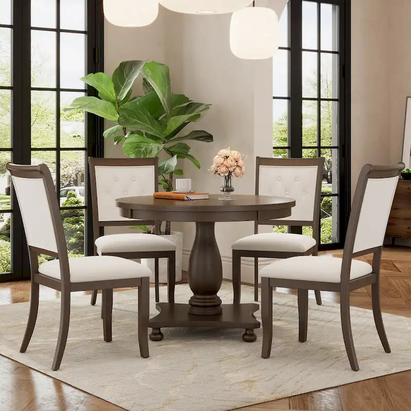 Lak Retro 5-Piece Dining Sets with Upholstered Chairs by GDFStudio