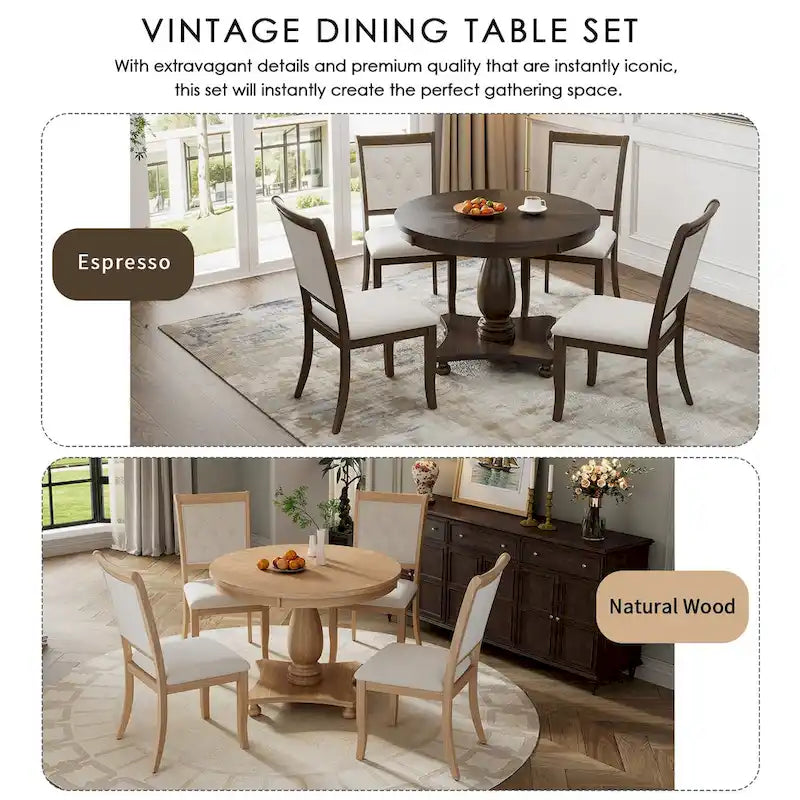 Lak Retro 5-Piece Dining Sets with Upholstered Chairs by GDFStudio