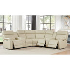 Genuine Leather Power Recliner Sectional Sofa with Ajustable Headrest, Power Lumbar, USB&USB-C Port