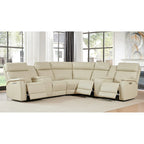 Genuine Leather Power Recliner Sectional Sofa with Ajustable Headrest, Power Lumbar, USB&USB-C Port