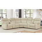 Genuine Leather Power Recliner Sectional Sofa with Ajustable Headrest, Power Lumbar, USB&USB-C Port