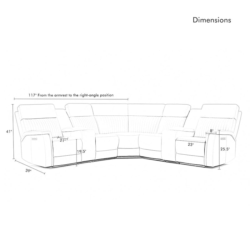 Genuine Leather Power Recliner Sectional Sofa with Ajustable Headrest, Power Lumbar, USB&USB-C Port