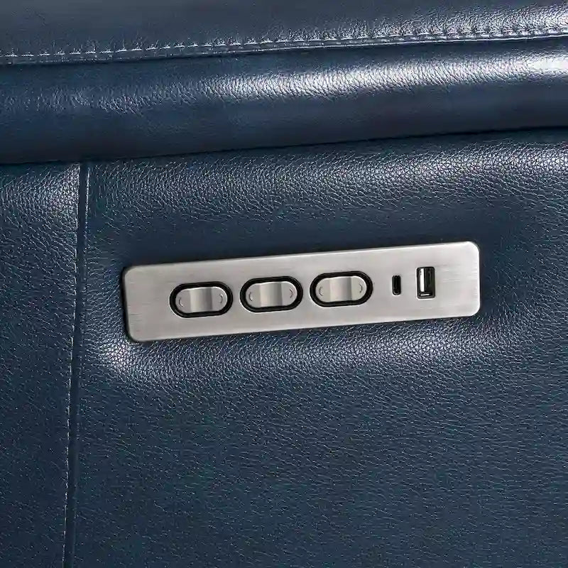 Genuine Leather Power Recliner Sectional Sofa with Ajustable Headrest, Power Lumbar, USB&USB-C Port