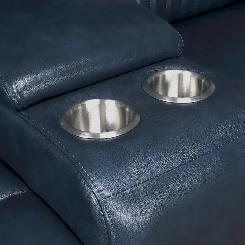 Genuine Leather Power Recliner Sectional Sofa with Ajustable Headrest, Power Lumbar, USB&USB-C Port