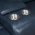 Genuine Leather Power Recliner Sectional Sofa with Ajustable Headrest, Power Lumbar, USB&USB-C Port