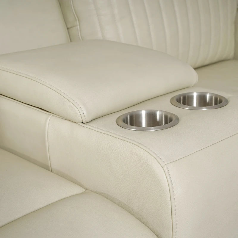 Genuine Leather Power Recliner Sectional Sofa with Ajustable Headrest, Power Lumbar, USB&USB-C Port