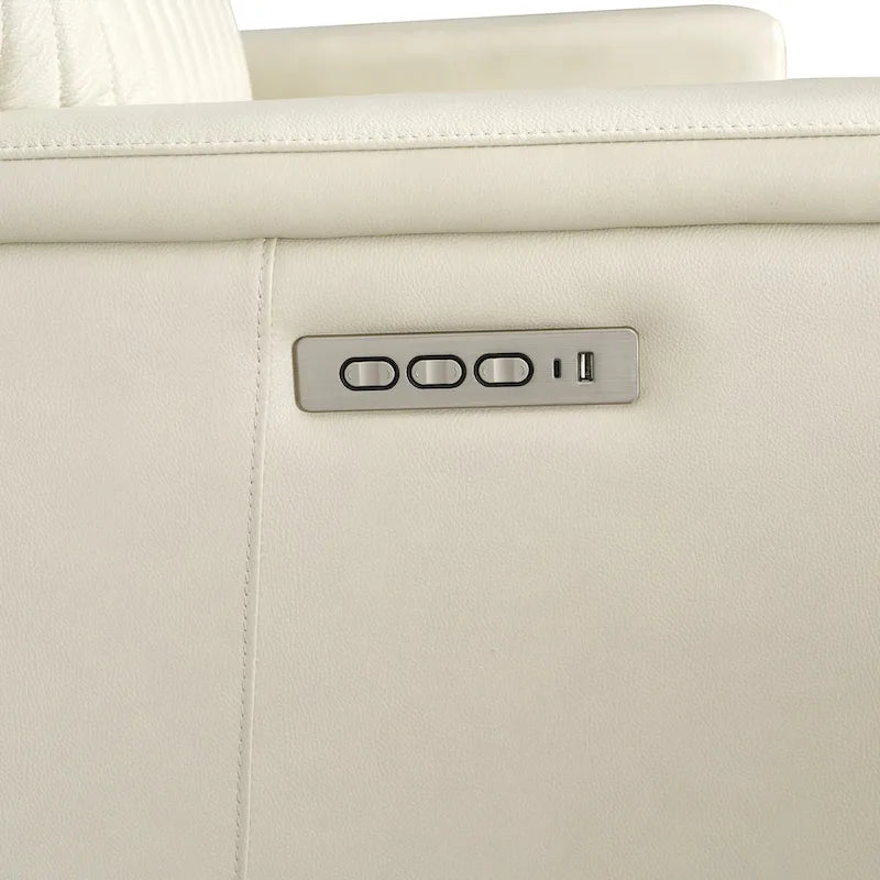 Genuine Leather Power Recliner Sectional Sofa with Ajustable Headrest, Power Lumbar, USB&USB-C Port