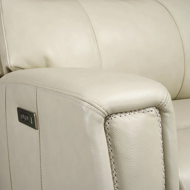 Genuine Leather Power Recliner Sectional Sofa with Ajustable Headrest, Power Lumbar, USB&USB-C Port