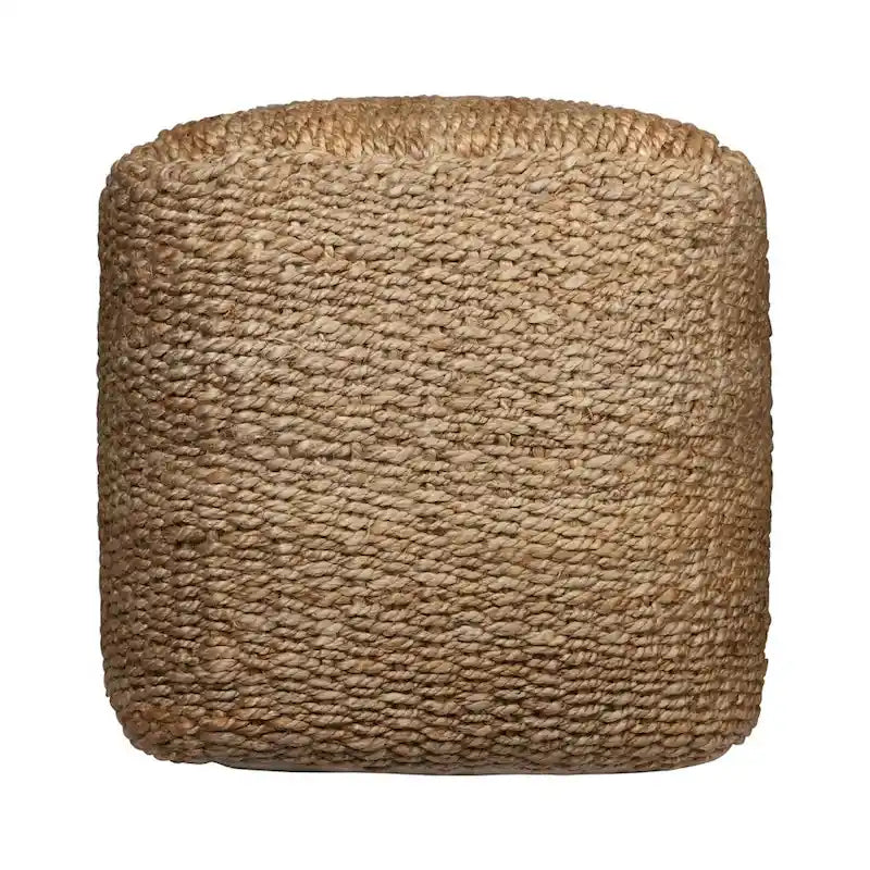 HomeRoots 18 Natural Jute Woven Blend Cube Pouf Ottoman