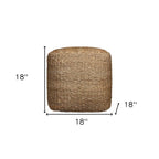 HomeRoots 18 Natural Jute Woven Blend Cube Pouf Ottoman