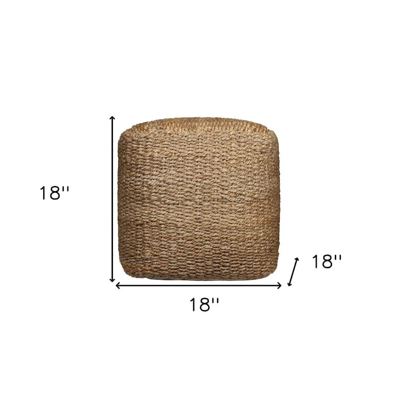 HomeRoots 18 Natural Jute Woven Blend Cube Pouf Ottoman