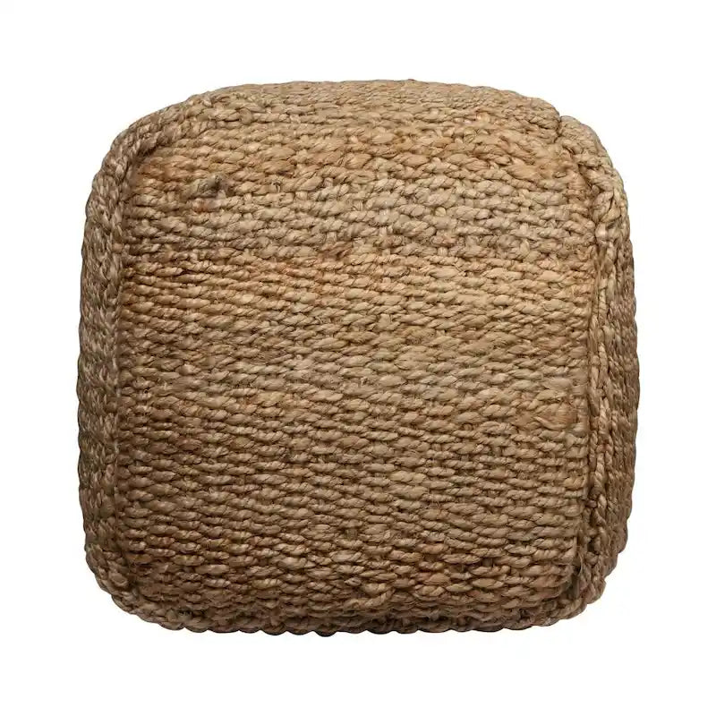 HomeRoots 18 Natural Jute Woven Blend Cube Pouf Ottoman