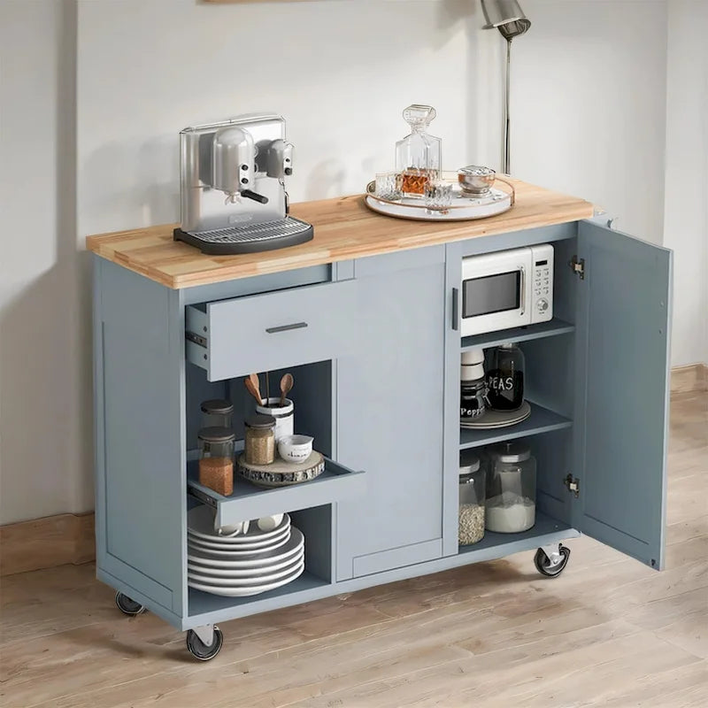 Rolling Kitchen Island w/ Foldable Counter Top,Towel Rack and Drawer