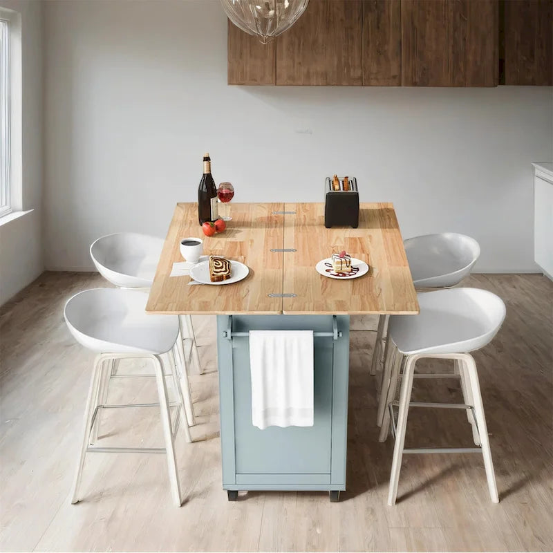 Rolling Kitchen Island w/ Foldable Counter Top,Towel Rack and Drawer