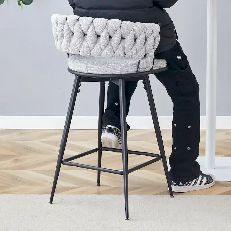 Set of 2 Swivel Bar Stools with Breathable Linen Cushions - Counter Height Stools for Kitchen Island, Dining or Pub