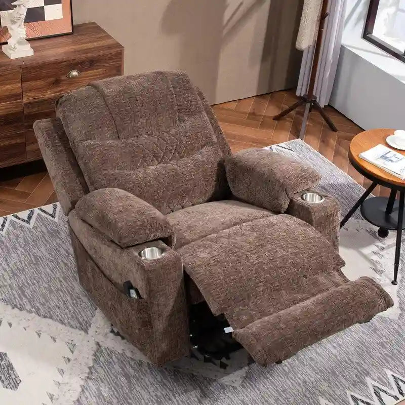 Overstuffed Chenille Power Lift Recliner With Extended Footrest,lift Assist,heat/message,ubs/type C Charging & Storage