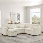 97 Chenille L-Shaped Sleeper Sectional Sofa with Storage Ottoman