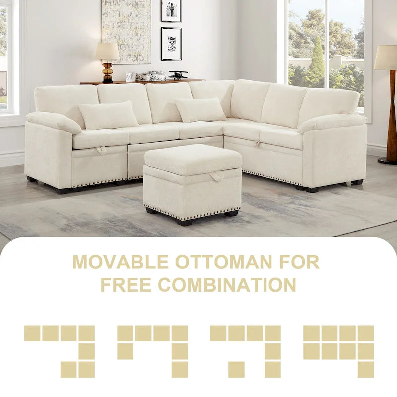 97 Chenille L-Shaped Sleeper Sectional Sofa with Storage Ottoman