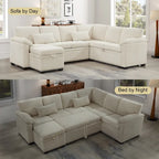 97 Chenille L-Shaped Sleeper Sectional Sofa with Storage Ottoman