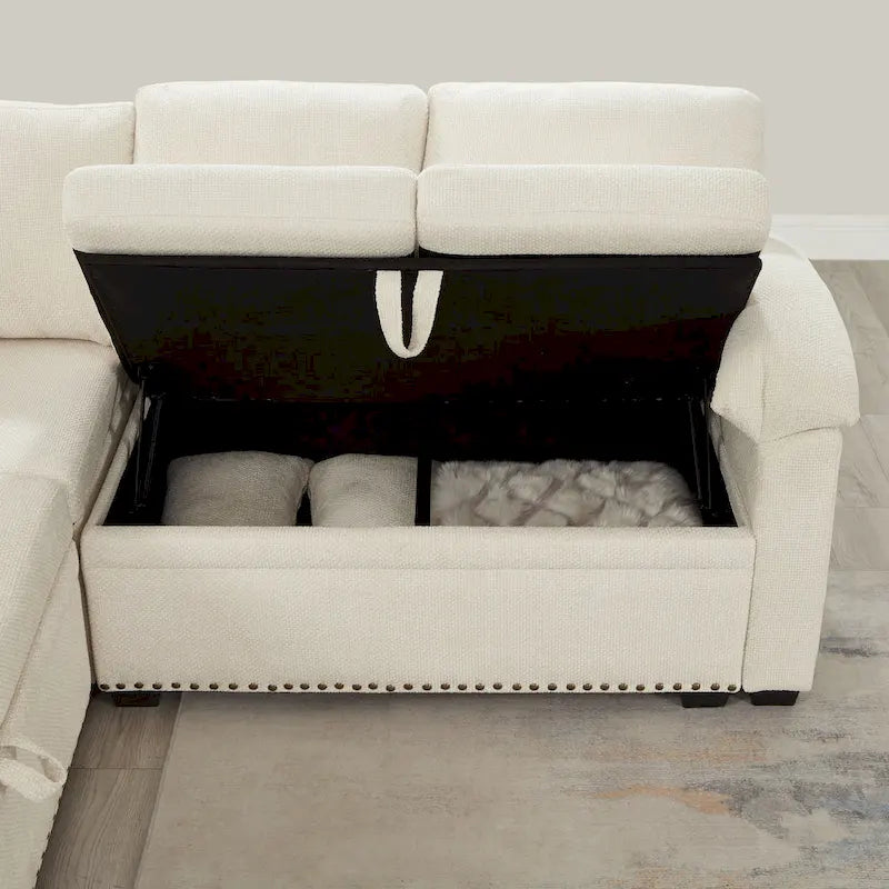 97 Chenille L-Shaped Sleeper Sectional Sofa with Storage Ottoman