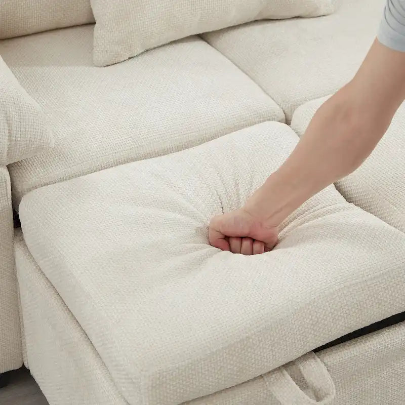 97 Chenille L-Shaped Sleeper Sectional Sofa with Storage Ottoman