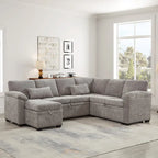97 Chenille L-Shaped Sleeper Sectional Sofa with Storage Ottoman