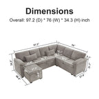 97 Chenille L-Shaped Sleeper Sectional Sofa with Storage Ottoman