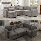 97 Chenille L-Shaped Sleeper Sectional Sofa with Storage Ottoman