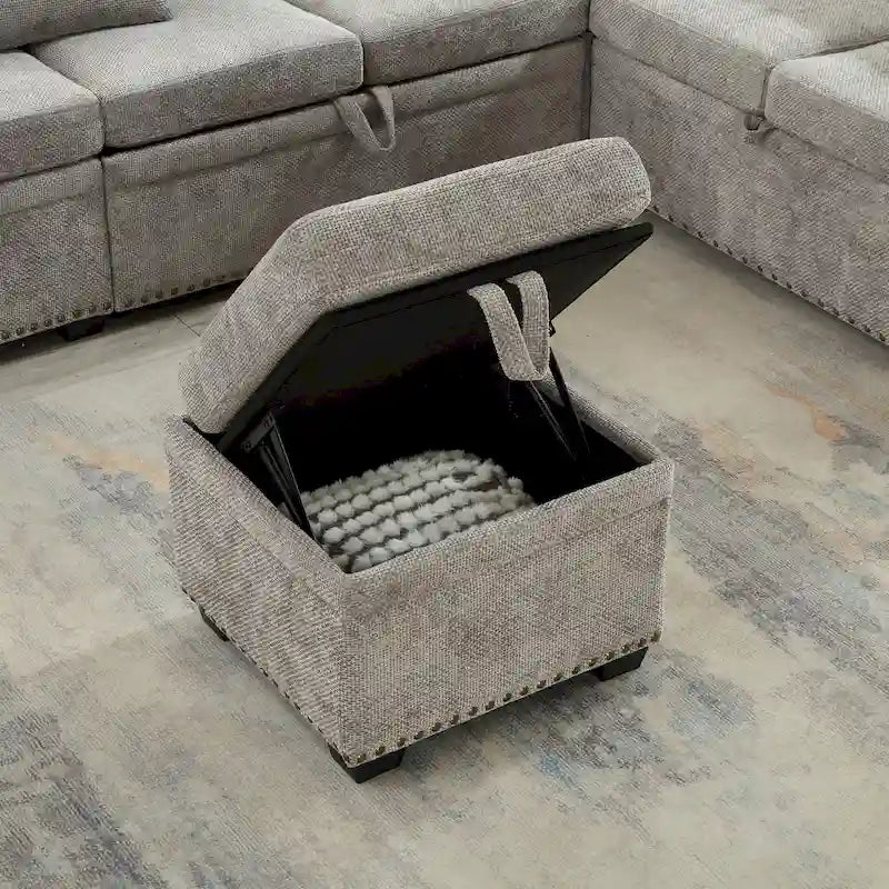 97 Chenille L-Shaped Sleeper Sectional Sofa with Storage Ottoman