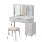 Modern Makeup Vanity Desk with LED Lights & Mirror, 4 Drawer Dressing Table Set with Stool, 3 Colors Dimmable Brightness