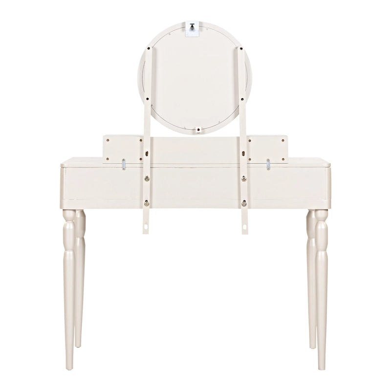 Luxury Vanity Desk with Round Mirror,Height-Adjustable, Stylish Dressing Table Set, 4 Drawers & Stool