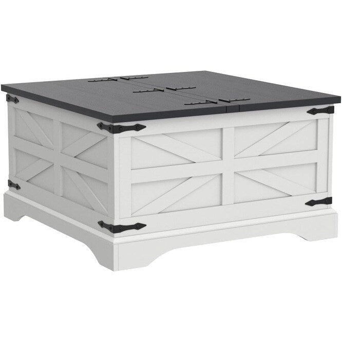 Farmhouse Coffee Table, Square Wood Center Table for Living Room