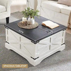 Farmhouse Coffee Table, Square Wood Center Table for Living Room